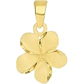 Jewelry America 14k Yellow Gold Textured Small Hawaiian Plumeria Flower Charm Pendant