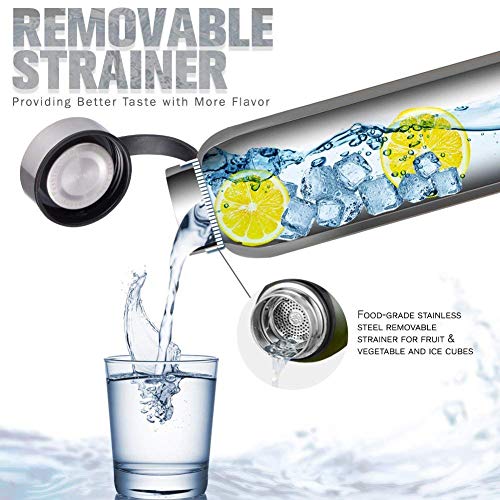 Stainless Steel Vacuum Insulated Water Bottle, Cold for 24 Hours Hot for 12 Hours, 21 OZ - 50 OZ Double Wall Thermos Flask, Travel Sports Leak Proof Drinking Bottle with Metal Strainer, BPA Free
