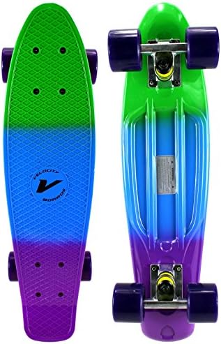 Velocity Boards Retro Cruiser Complete 22" Banana Skateboard w/ Aluminum Trucks, Fast ABEC-7 Bearings, High Quality Wheels &amp; Bushings (Marble - Green/Blue/Purple)