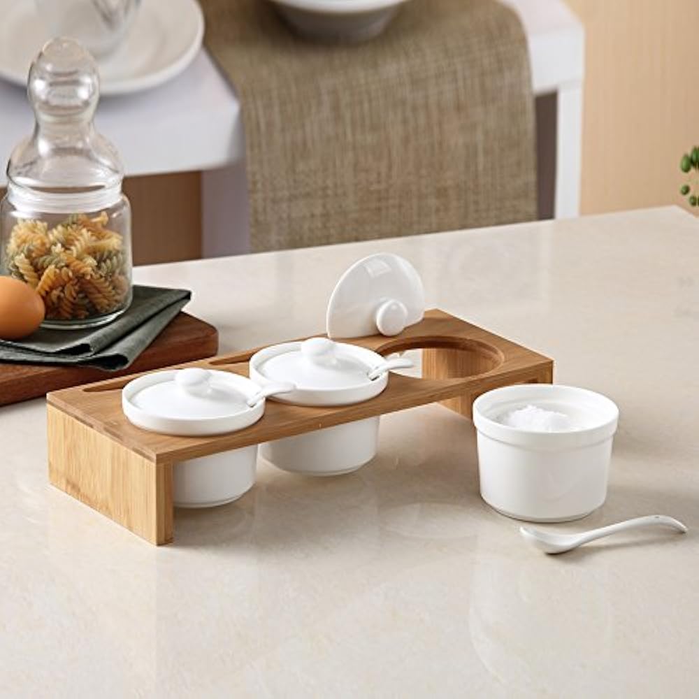 Condiment Pots Spice Jar, Set Of 3, Ceramic Jars With Serving Spoons