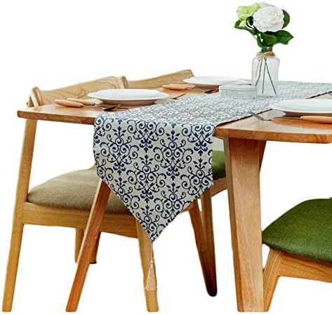 Linen Cotton Ethnic Table Runner/Flag - Navy Floral Bed Runner Dining Table Decor 12 x 87 Inch