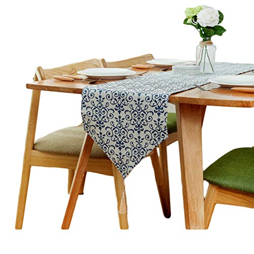 Linen Cotton Ethnic Table Runner/Flag - Navy Floral Bed Runner Dining Table Decor 12 x 87 Inch