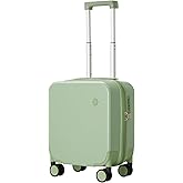 mixi 14 Inch Underseat Luggage Carry on Suitcase Free Boarding Personal Item Suitcases with Spinner Wheels Hardshell Lightweight PC for Short Travel, Avocado Green