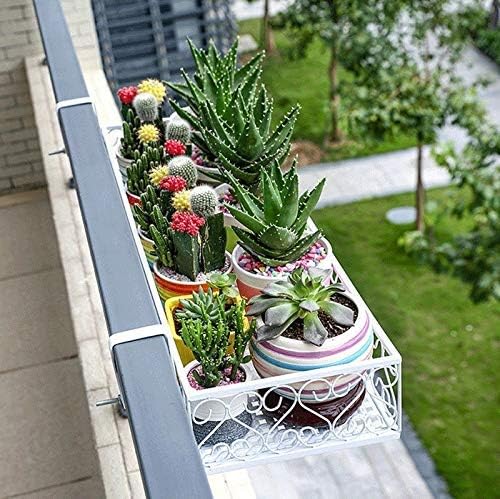 Livzing Iron Hanging Shelf Basket with Hooks, Balcony Flower Pot Plant Stand Holder Railing Shelf for Home Patio Porch Fence Indoor Outdoor Garden-White