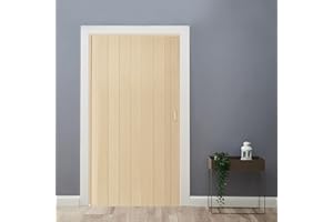 3T GROUP Portable Oak 32inx80in Accordion Doors Interior,Retractable PVC Bifold Sliding Multifold Compact Accordion Folding Closet Doors for Doorway,Bedroom (Oak,32in*80in)