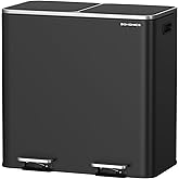 SONGMICS Trash Can, 2 x 10.6 Gallon (2 x 40 L) Garbage Can for Kitchen, with 15 Trash Bags, 2 Compartments, Plastic Inner Buckets and Hinged Lids, Airtight, Black ULTB730B80