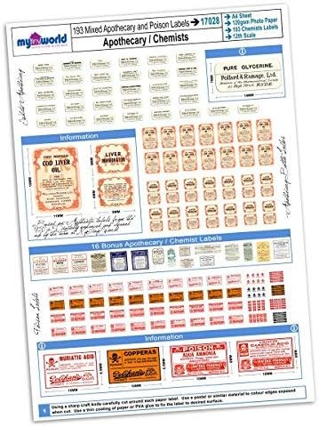 MyTinyWorld Dolls House Full Set of 193 Apothecary/Chemists Labels A4 Value Sheet, 30x21x0.1 centimeters