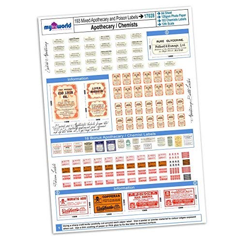 MyTinyWorld Dolls House Full Set of 193 Apothecary/Chemists Labels A4 Value Sheet