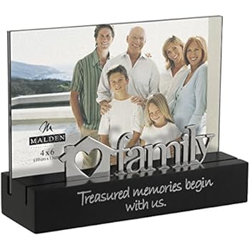 Malden International Designs Family Desktop Expressions with Silver Word Attachment Picture Frame, 4x6, Black