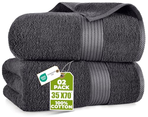 Utopia Towels Extra Large Bath Sheets, 2 Pack, 35x70 in, Cotton, Grey