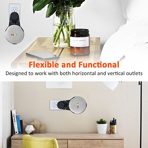 Pobon Outlet Wall Mount Hanger Stand for Google Home Mini Voice Assistants, Bcway AI Home Mini Accessories Smart Speaker Holder Built-in Cable Management Without Messy Wires or Screws