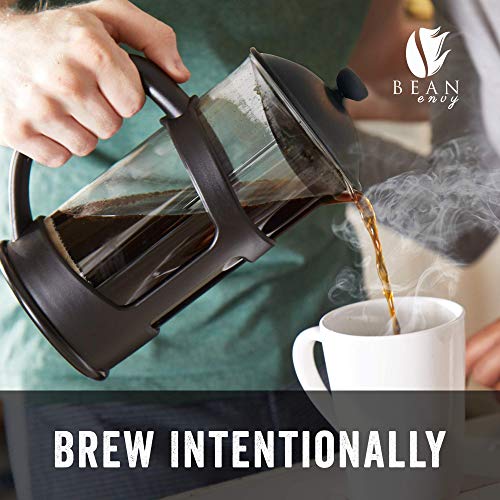 Bean Envy French Press Coffee Maker and Milk Frother Set 34 oz Glass
