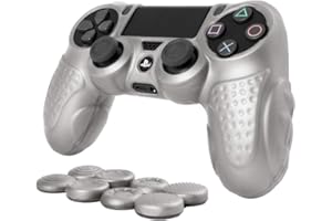 CHIN FAI PS4 Controller DualShock4 Skin Grip Anti-Slip Silicone Cover Protector Case for Sony PS4/PS4 Slim/PS4 Pro Controller with 8 Thumb Grips (Silver)