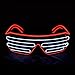 PINFOX Light Up Shutter Neon Rave Flashing Glasses El Wire LED Sunglasses Glow Costumes For Party, 80s, EDM RB03 (Red - White)