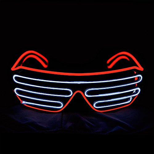 Aquat Shutter EL Wire Neon Glasses LED Sunglasses Light Up Costumes For Party RB03 (Red + White)