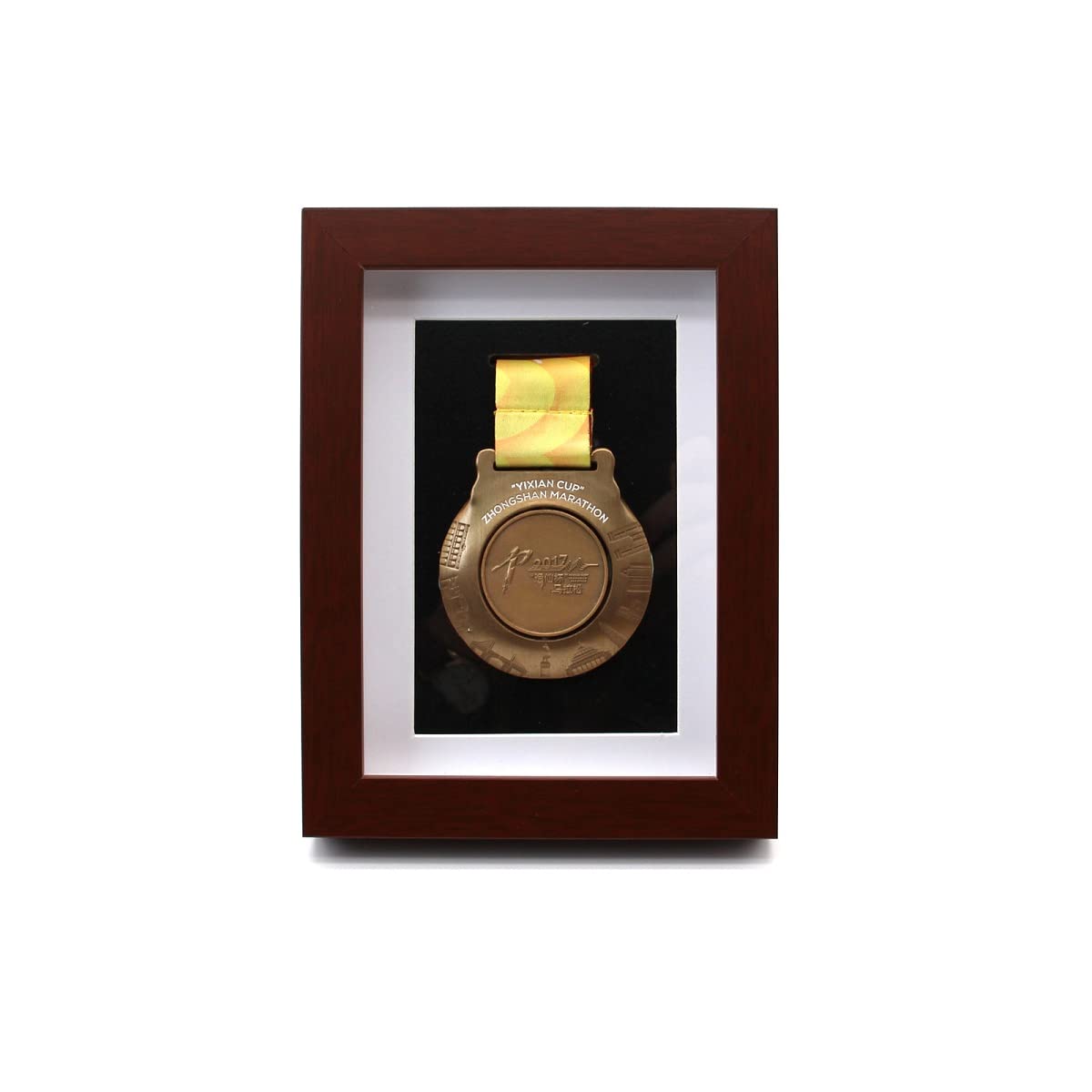 Walnut Single Medal Display Frame 8x6 Inch – Solid Wood Medal Display Case with Glass Front, Military & Marathon Medal Shadow Box, Wall Mount or Tabletop Medal Frame