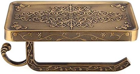 Uoging Tissue Roll Hanger Vintage Bathroom Toilet Paper Holder Antique Brass Roll Tissue Wall Mounted Bathroom Kitchen Toilet Paper Holders With Phone Holder(Antique)