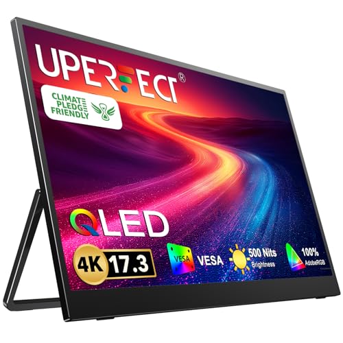 UPERFECT 17,3 Zoll 4K QLED Portable Monitor 100% AdobeRGB 1500:1 500 Nits mit Integrierte Halterung Mini HDMI USB C für Laptop, PC, Xbo, PS4/5, Switch