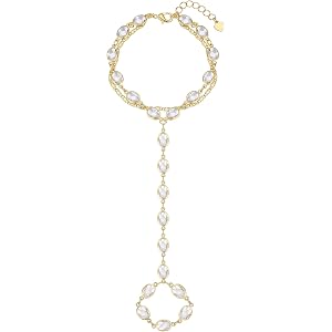 FIVLLCRR Gold Hand Chain Bracelet,Colorful Cubic Zirconia Finger Ring Bracelet, 14K Gold Link Chain，Hypoallergenic Waterproof