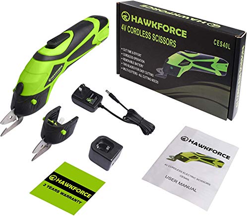 Forbice elettrica, Hawkforce 4V Batteria ricaricabile agli ioni di litio Forbici a batteria Cordless Power Forbici da taglio Cesoie da taglio con 2 lame da taglio per tagliare tessuti, pelle