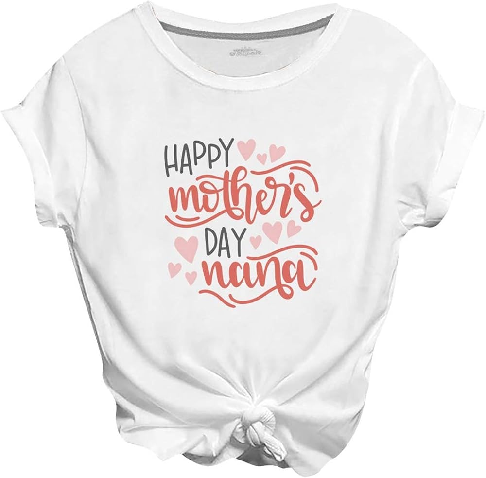 Aniywn Womens Baggy Short Sleeve Tops for Mother's Day Casual Funny Letter Printed O-Neck T-Shirt for Mom