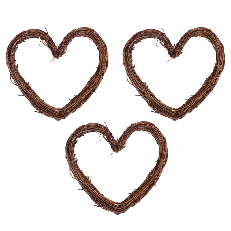 Garneck 3pcs Love Heart Rattan DIY Craft Projects Twig Grapevine Heart Wicker Wreath Frame Garland Rattan Window Door Decor wedding Ornaments 20cm