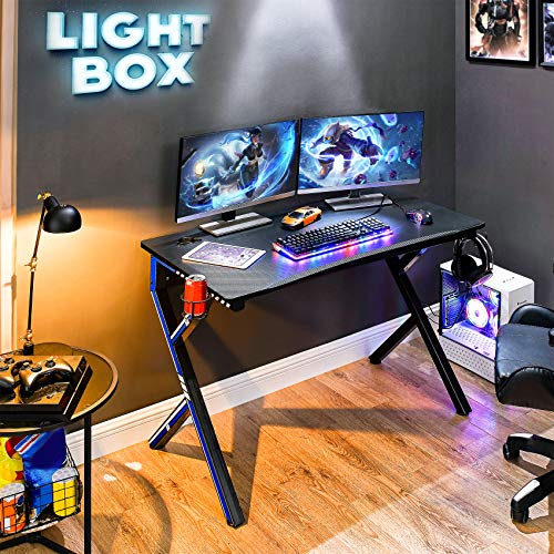 Mr IRONSTONE Gaming Desk 45.2" W x 23.6" D Home Office Desk, Gaming Workstation with Power Strip of 3-Outlet & 2 USB Ports, Cup Holder, Headphone Hook, and Cable Management (Blue) - Image 2