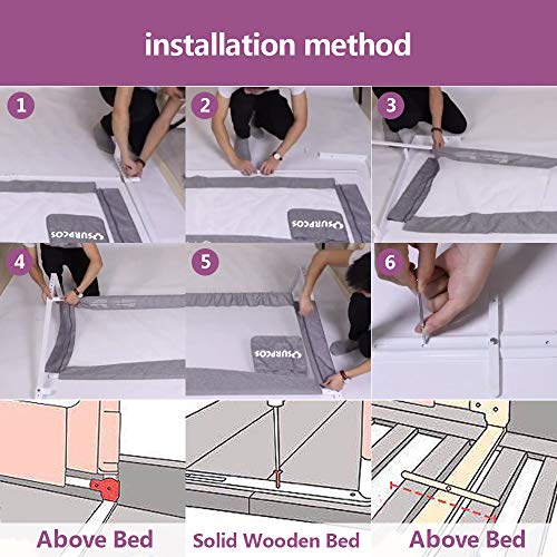 SURPCOS Bed Rails for Toddlers - 60" 70" 80" Extra Long Baby Bed Rail Guard for Kids Twin, Double, Full Size Queen & King Mattress (Gray) (1Side: 76''(L) X30''(H))