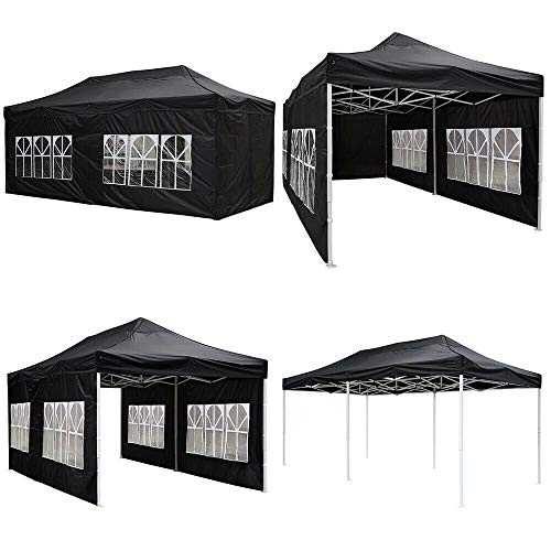 AyaMastro Black Outdoor 10' x 20' Gazebo Canopy Garden Shelter Party Wedding Tent w/Detachable Sidewall & Carry Bag with Ebook - Thumbnail 3