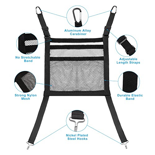 High Density 3-Layer Mesh Netting Bag for Car- Elastic Dog Car Barrier Seat Back Organizer, Car Net Pocket Handbag Holder Between Seats (Metal Hooks)