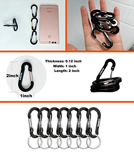 WAPAG Carabiner Clip 2Inch Aluminum Flat Gourd Shape Mini Spring Hook Keychain Keyring for Keys Small items Daily Life Hammocks Camping Hiking Running Accessories (7Black) - Thumbnail 2