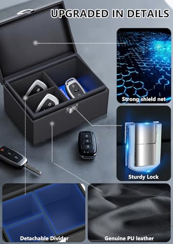 Coorattyes Faraday Box for Car Keys with Dividers,Keyless Car Key Signal Blocker Box,Size Regular (3-8 keys)