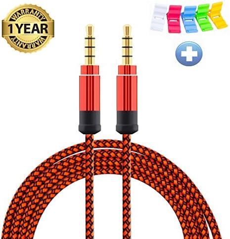 Nylon Braided Tangle-Free Auxiliary/Aux Cord(5ft/1.5m) DFrhythm 3.5mm 4 Pole Male to Male Stereo Cable for Car Smartphone Tablets Headset PC Laptop Speaker MP3 Players (orange)