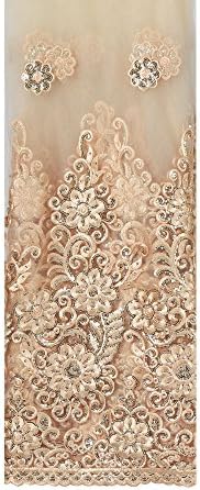 Lacebook African Fabric 5 Yards French Tulle Net Lace Embroidery with Sequins for Formal Gown or Wedding Party Dress (Cream)