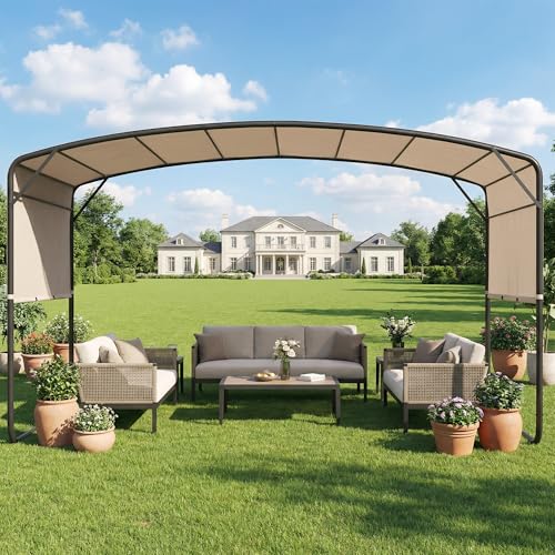 Outsunny 10' x 13' Retractable Pergola Canopy, Outdoor Metal Pergola Gazebo Sun Shade Shelter with Steel Frame, UPF30+ Sun Protection for Garden, Patio, Backyard, Deck, Khaki