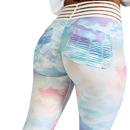 Ivay Women's Butt Lift High Waist Floral Ruched Activewear Slimming Leggings (Large, Multicoloured)