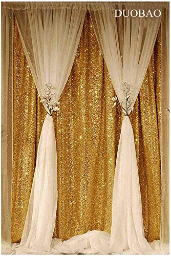 Sequin Backdrop 8FTx8FT Gold Sequin Backdrop Curtain Gold Glitter Background Ideal for Curtain/Wedding/Other Event Decor