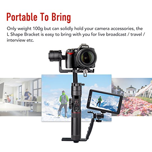 L Bracket Camera Mount, Flash Bracket with 2 Hot Shoe Mounts for Gimbal Stabilizer DSLR Camera Camcorder Video Light Microphone