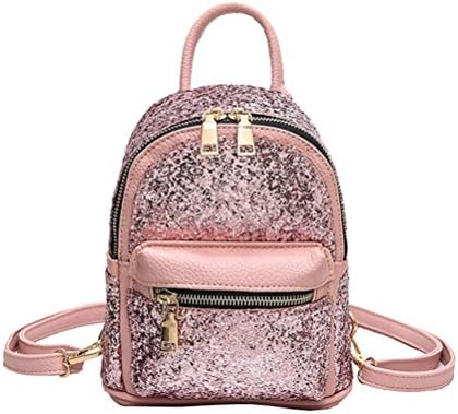 Fanshu Girls Cute Sequin Mini Backpack Leather Purse Women Backpack Leather Cross Body Bag Pink