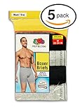 Fruit of the Loom Men's 5Pack Black Grey Boxer Briefs 100% Cotton Underwear 3XL