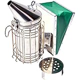 Stainless Steel 11-inch Bee Smoker for Beekeeping with Heat Shield, Green Bellow, Extra Thick Smoking Plate and Heavy Duty Features