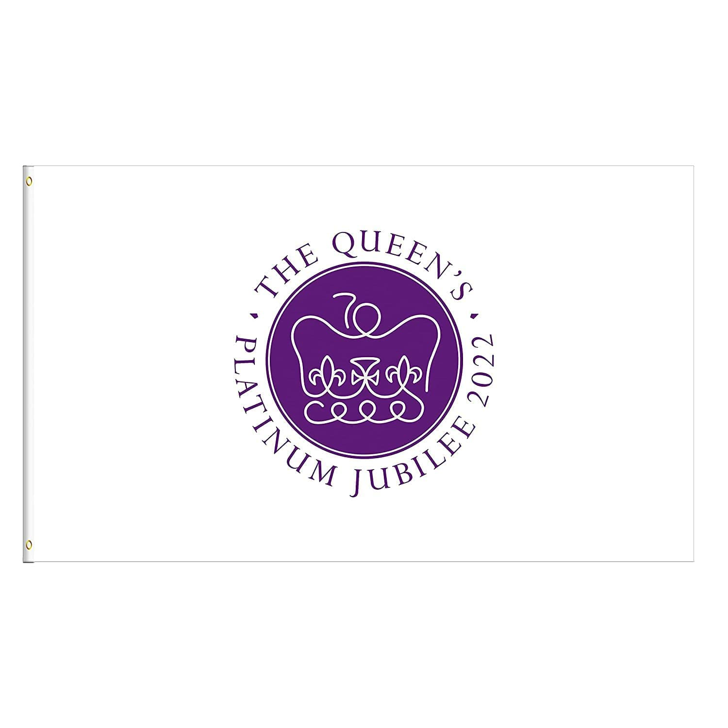 SHATCHI 5x3ft Platinum Jubilee White Flag with Official 70th Anniversary Emblem Britain Street Party Bar Decorations Giant Banner (PJ1011)