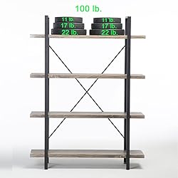 HSH 4-Shelf Vintage Industrial Bookshelf, Rustic