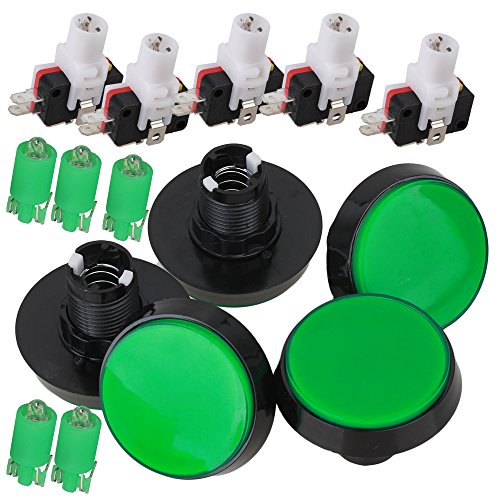 BQLZR Green LED Light Lamp 60mm Dia Big Round Arcade Video Game Player Push Button Switch Pack of 5