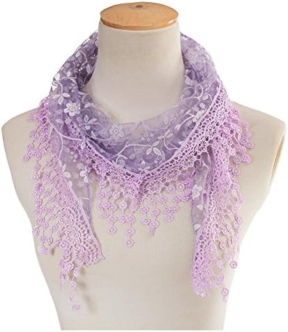 Silove Women's Lightweight Scarves Lace Scarf with Fringes Triangle Scarf Shawl
