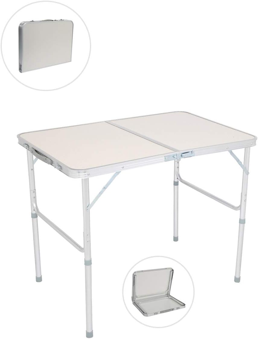 Aluminum Folding Table, Portable Camping Tables Lightweight Foldable Table Height Adjustable for Party Picnic Dining Outdoor Indoor (White)