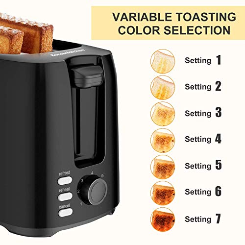 Bonsenkitchen 2 Slices Retro Toaster with 7 Browning Levels and Crumb