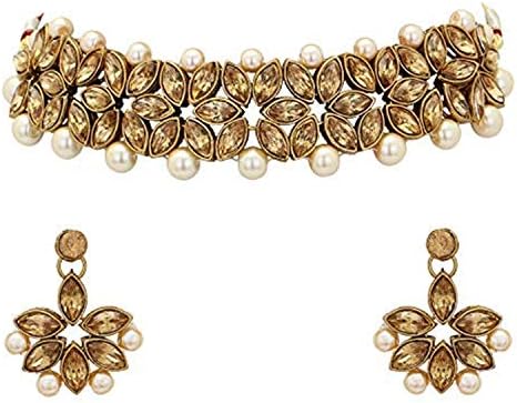 ZIKU JEWELRY Indian Bridal Pearl Yellow Kundan Choker Necklace Earrings Fashion Jewelry Set