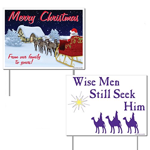 VictoryStore Yard Sign Outdoor Lawn Decorations: Merry Christmas Religious Yard Sign Set of 2 Wise Men Still Seek Him with Yard Stakes (2 Different Signs)