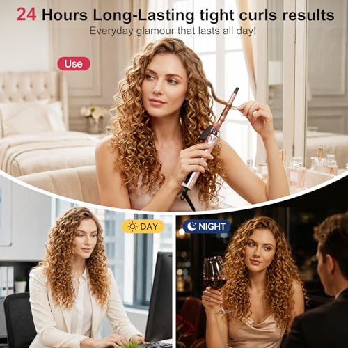 JAETON Curling Wand Hair Curler, Curling Tongs with Clamp, New Upgraded Ceramic Curling Iron, Dual Voltage, Adjustable Temp 100℃-230℃ (9MM)